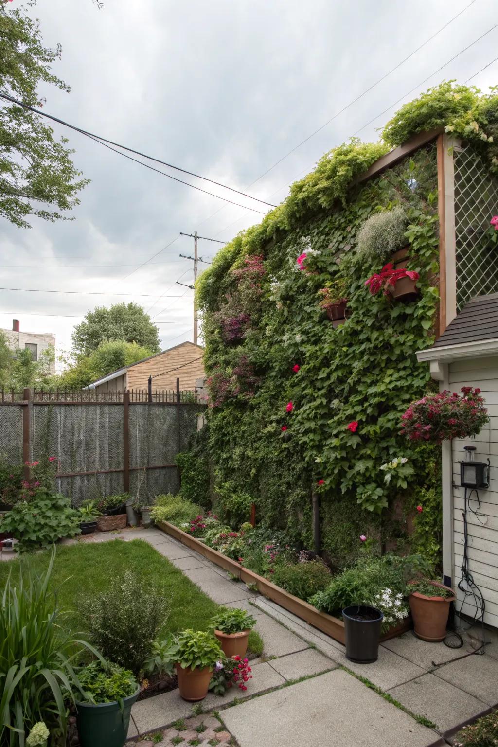 Vertical gardens maximize space and add greenery to small yards.