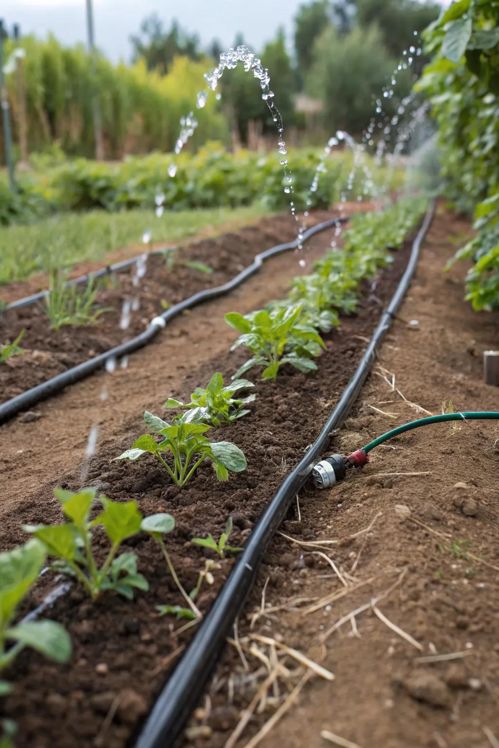 Drip irrigation keeps plants happy with minimal effort.