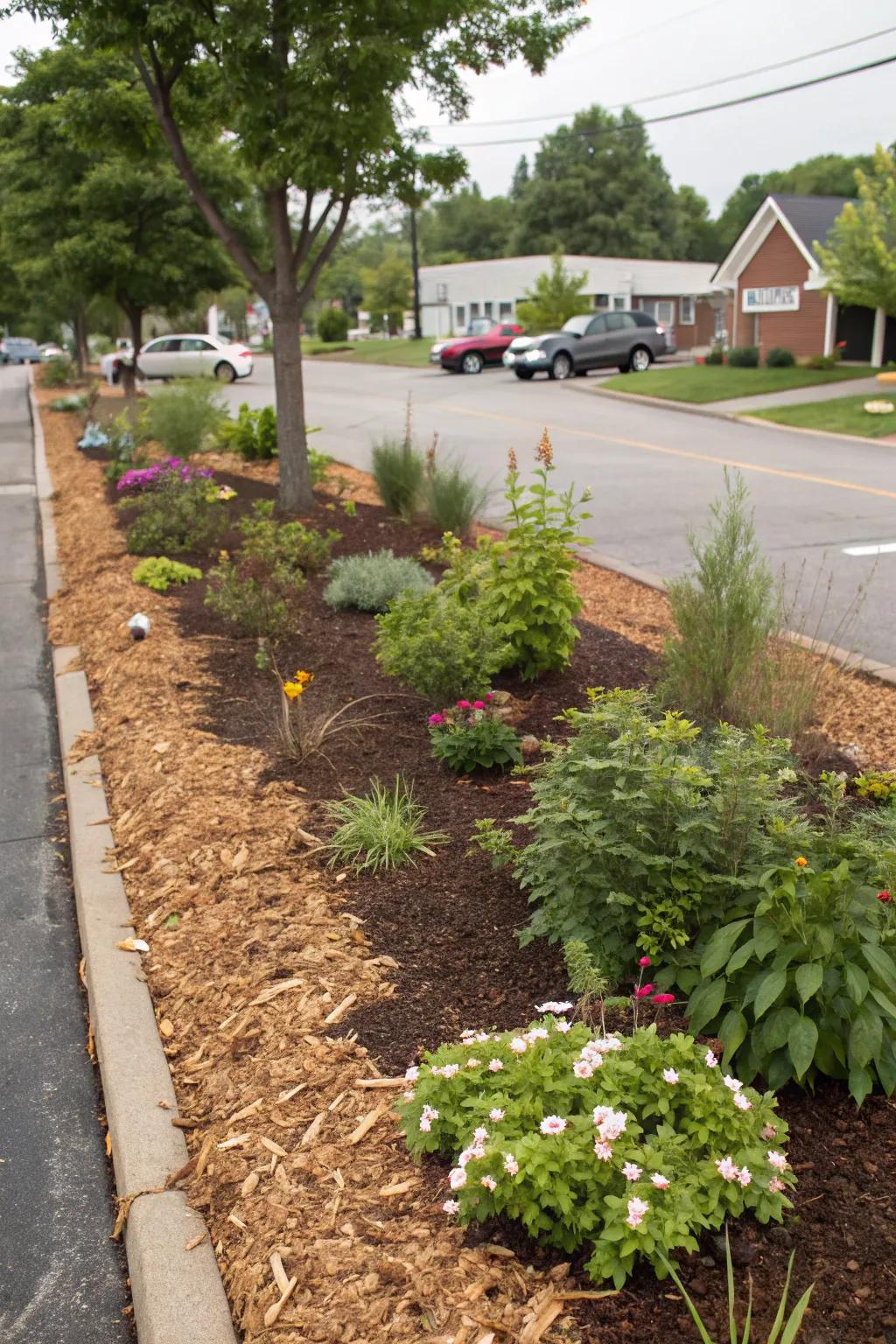 Mulch enhances plant health and reduces maintenance needs.