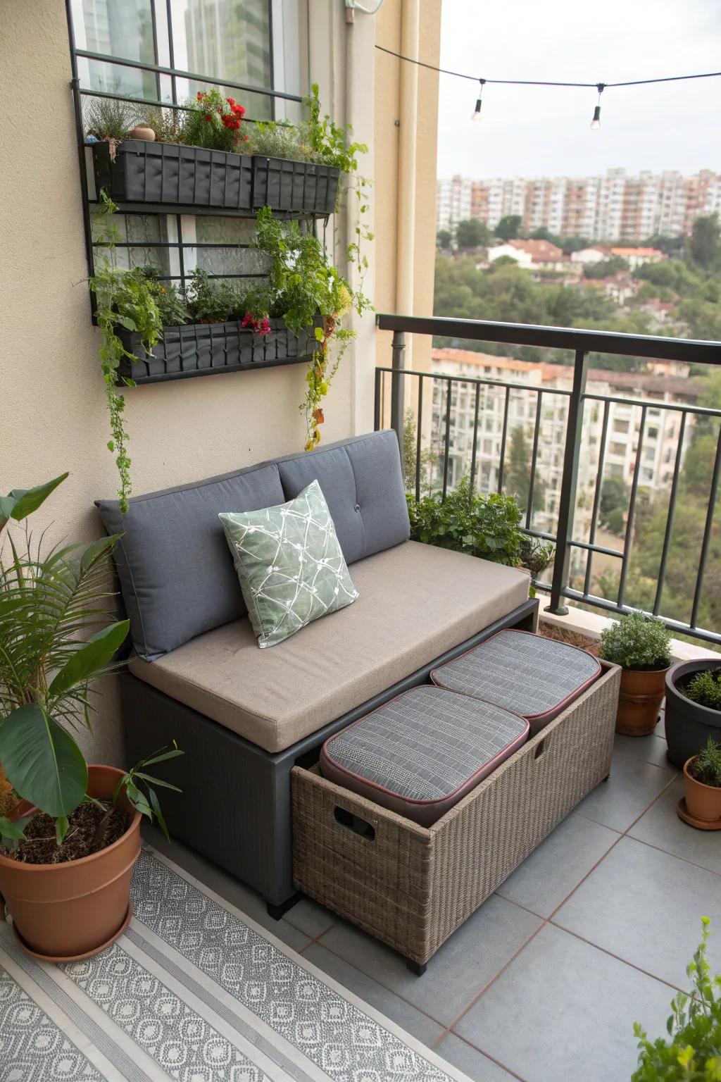 Multifunctional furniture maximizes space on your balcony.