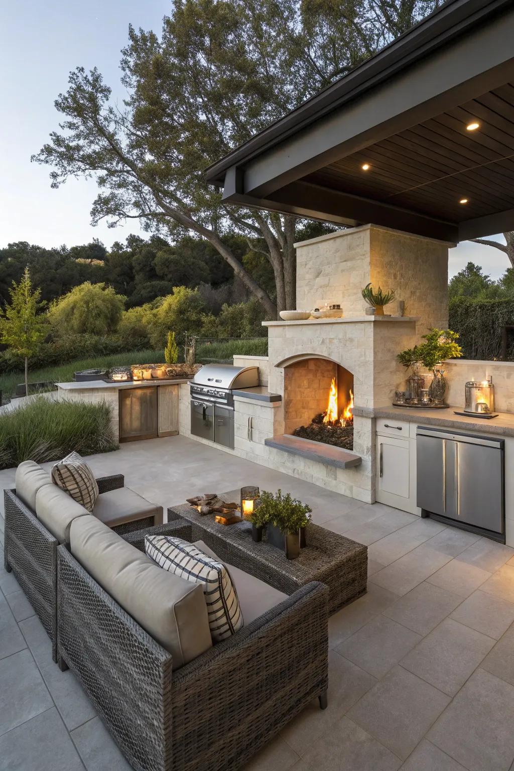 A fire feature creates a warm and inviting gathering spot.