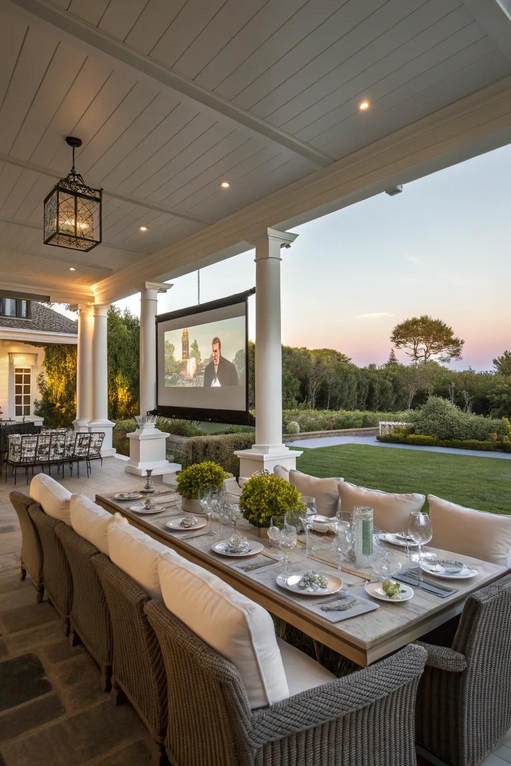Create a perfect setting for social gatherings with a dining and entertainment space on your porch.