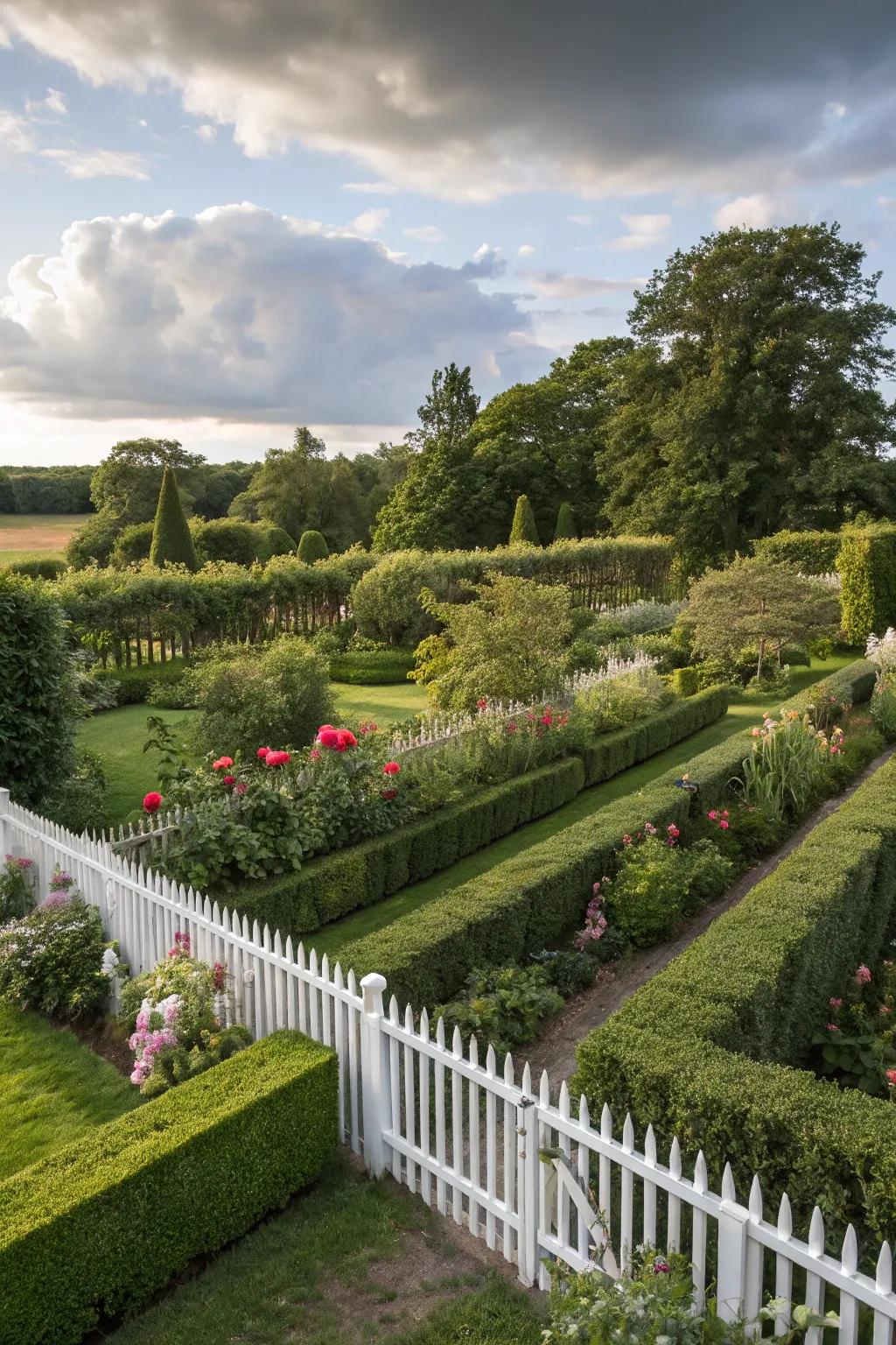 Hedges and fences provide privacy and intimacy.