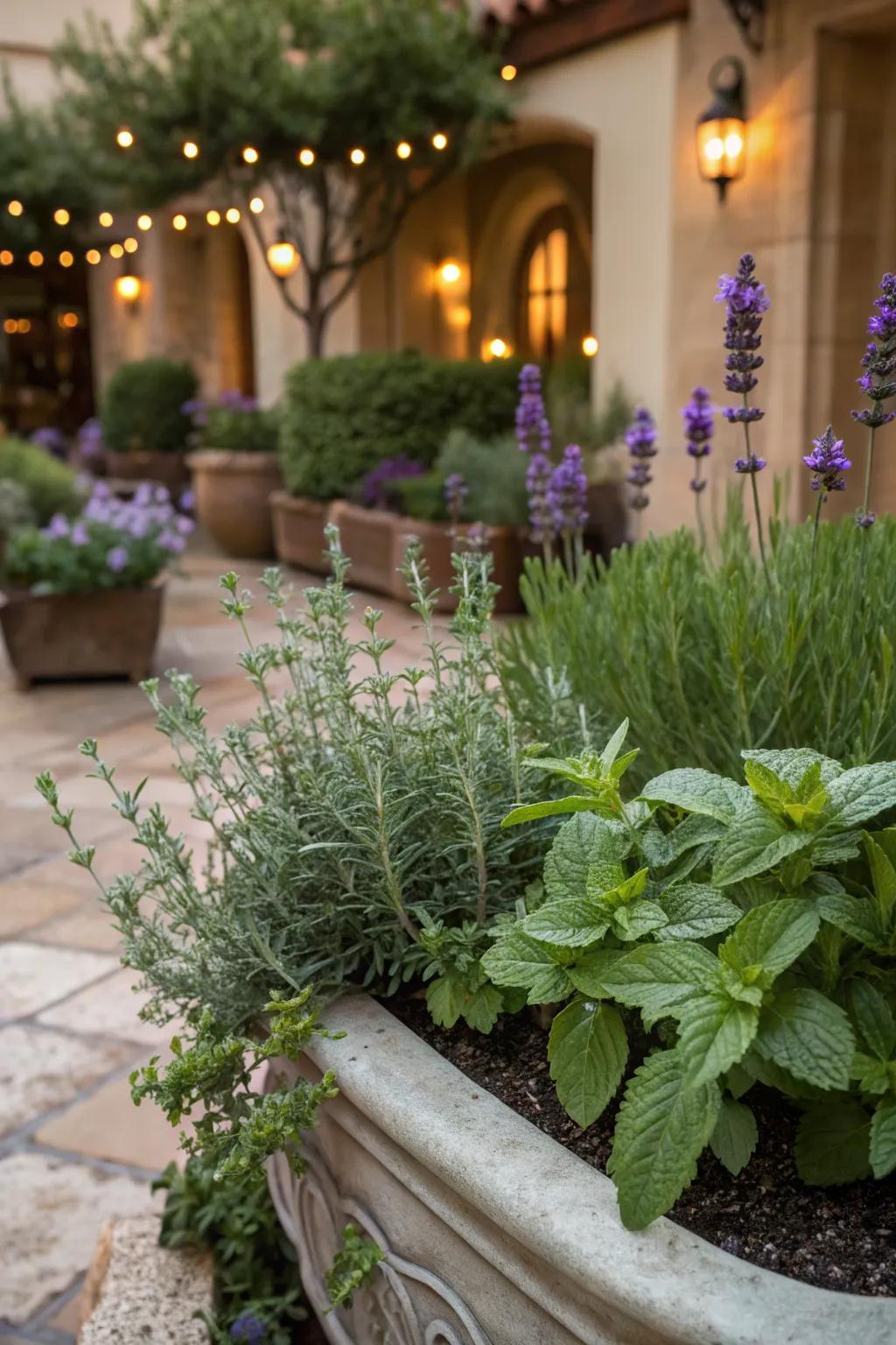 A fragrant herb garden offers a sensory tribute.