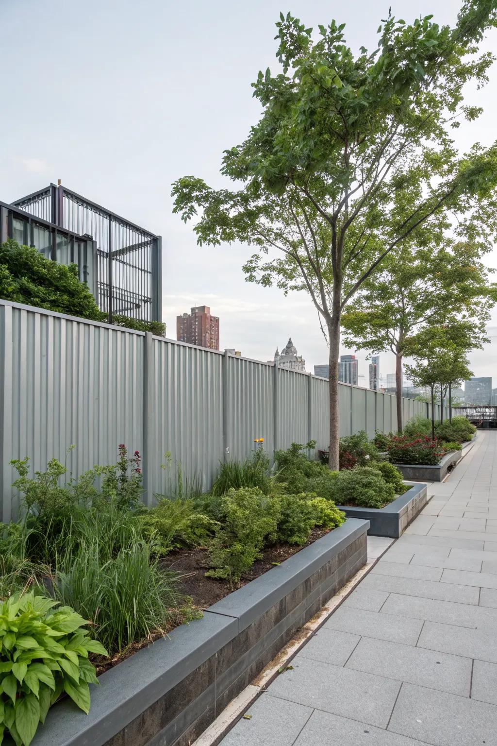 Industrial chic with corrugated metal fencing.