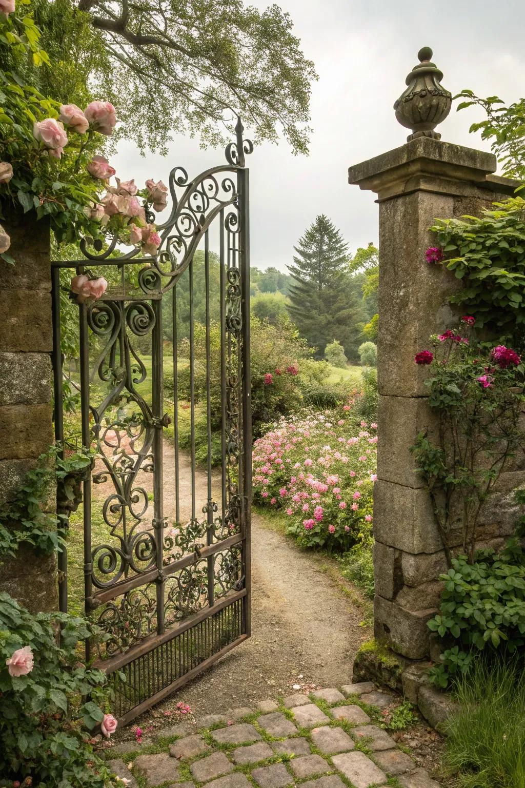 Classic wrought iron gate brings vintage charm