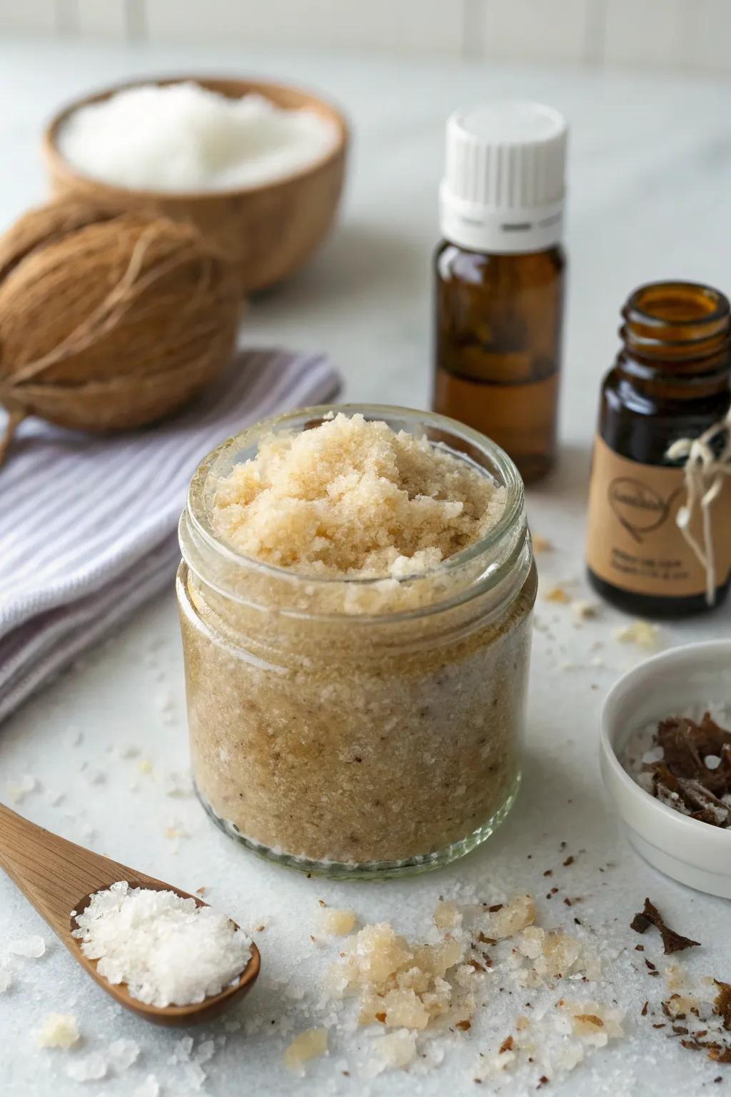 A DIY body scrub rejuvenates and smooths your skin.