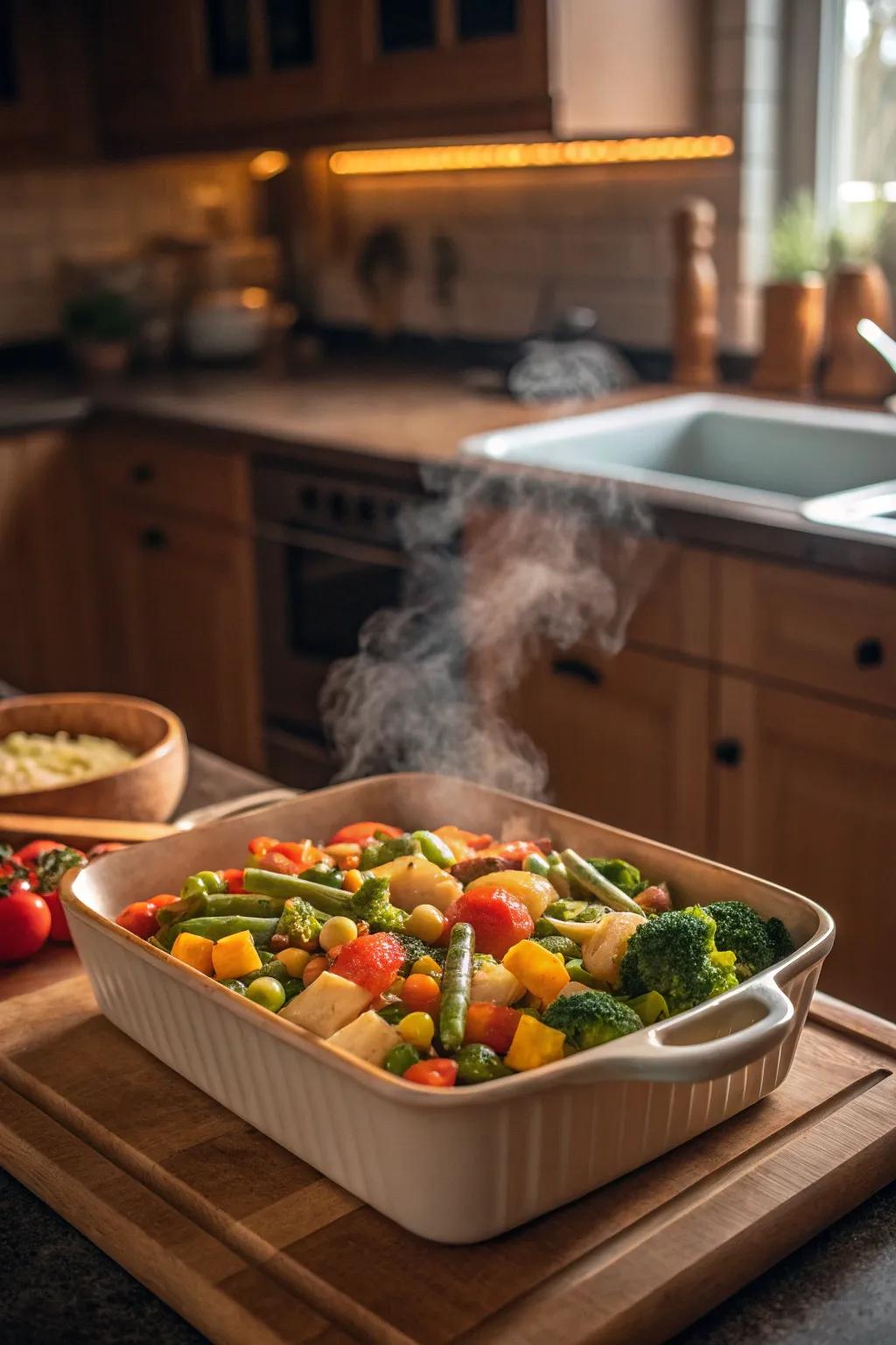 A savory baked veggie medley fresh from the oven.