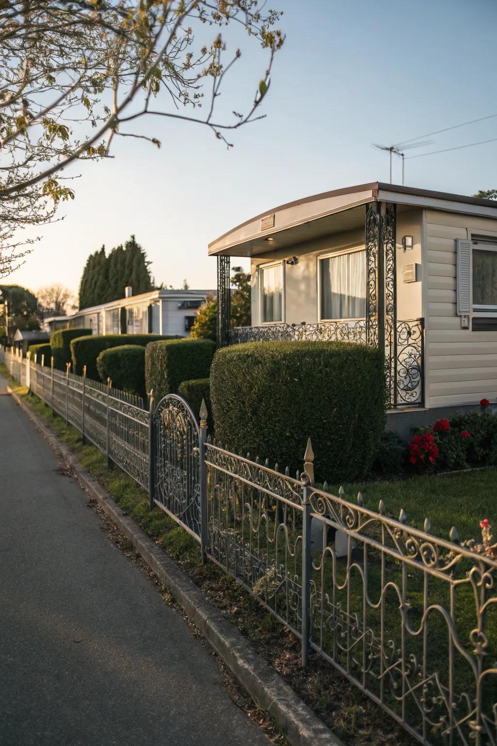 Wrought iron fences add elegance and security to your mobile home.