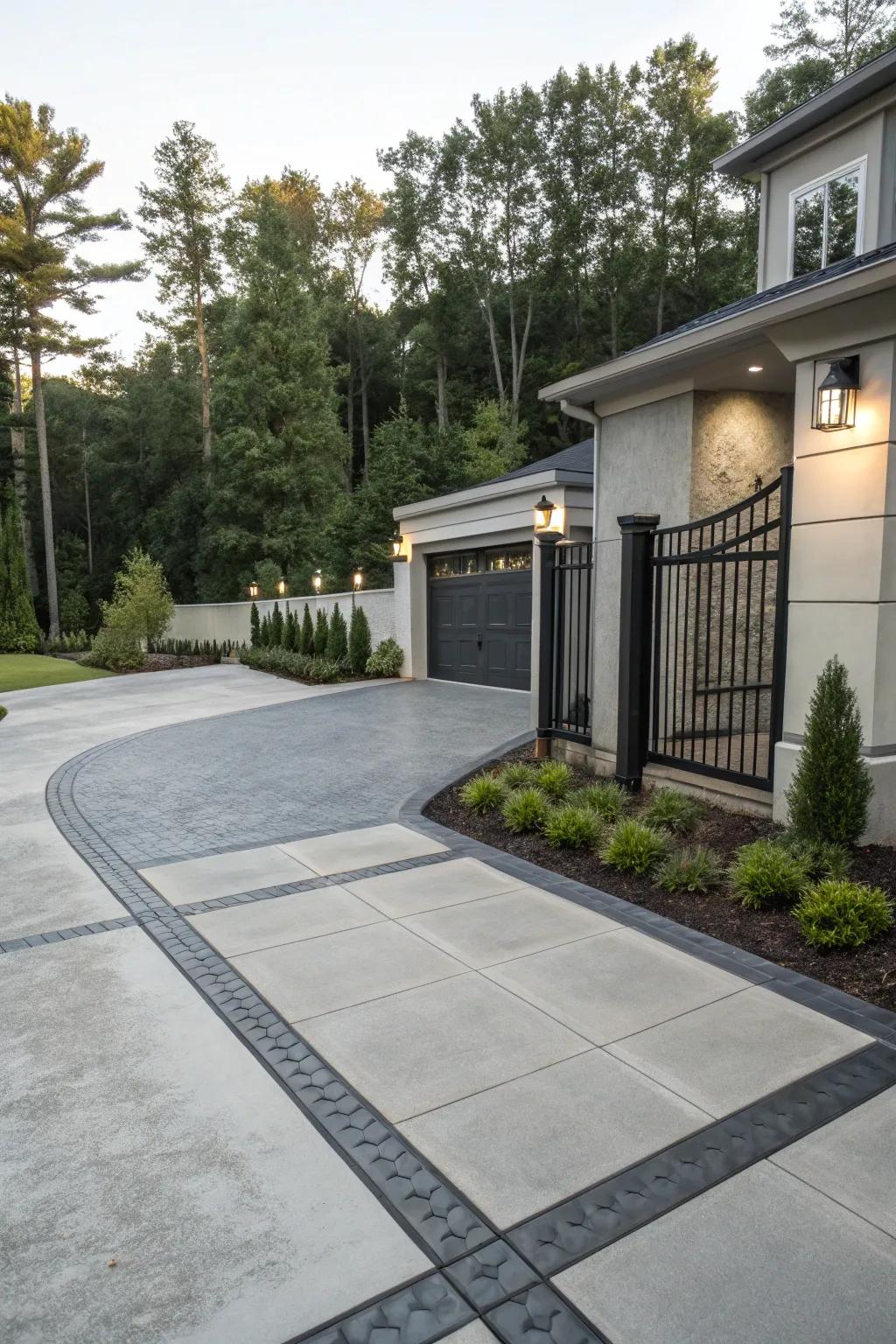 A driveway in neutral colors offering timeless appeal.
