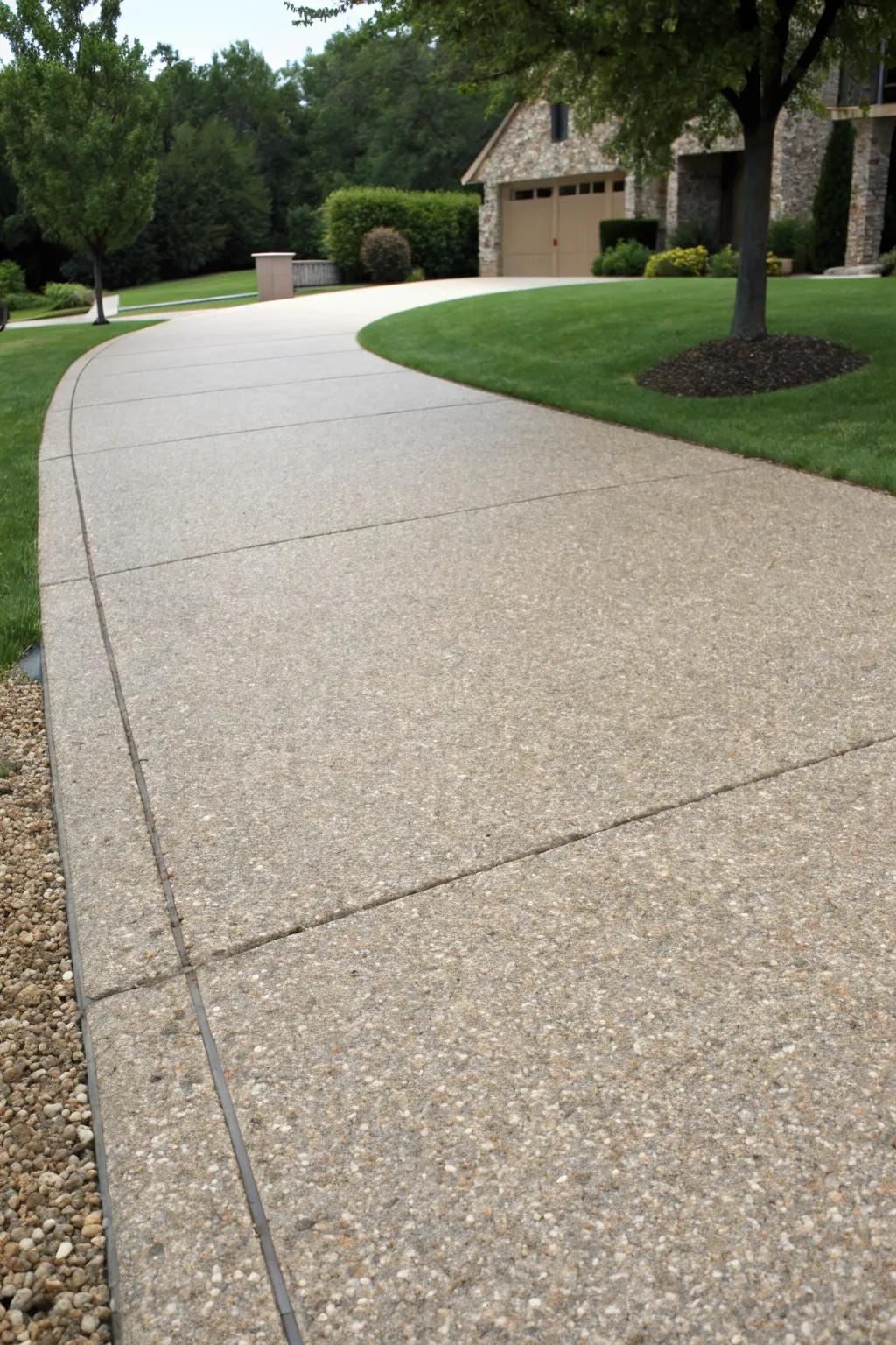 A driveway with exposed aggregate for texture and durability.