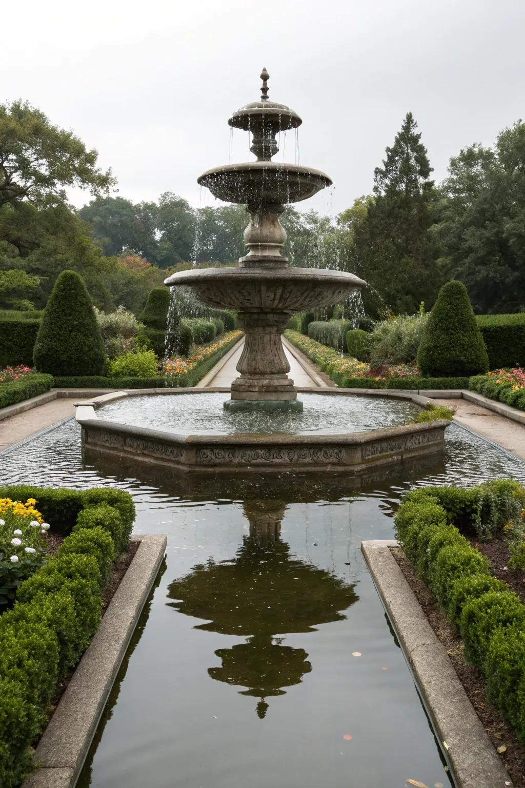 Achieve harmony with a symmetrical fountain design.