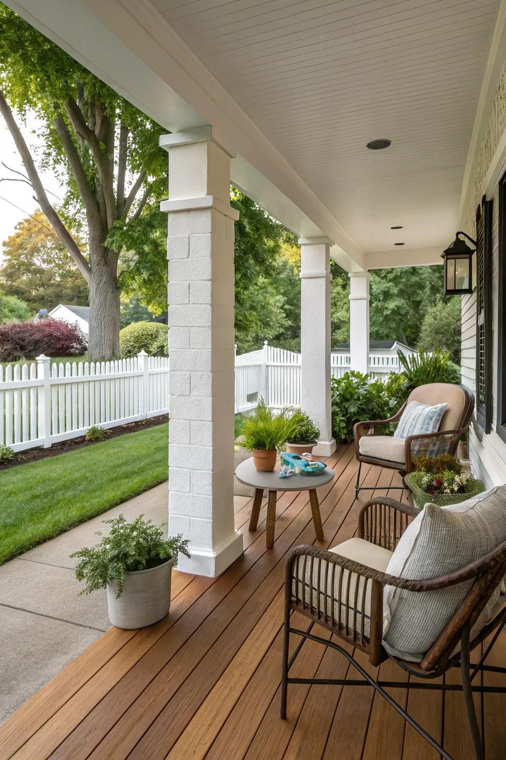 Short square columns offer a clean, modern aesthetic.