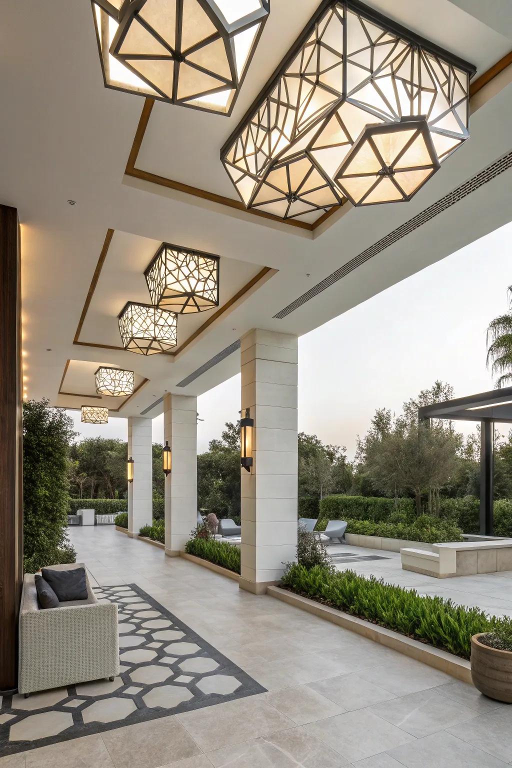 Make a statement with geometric ceiling lights.