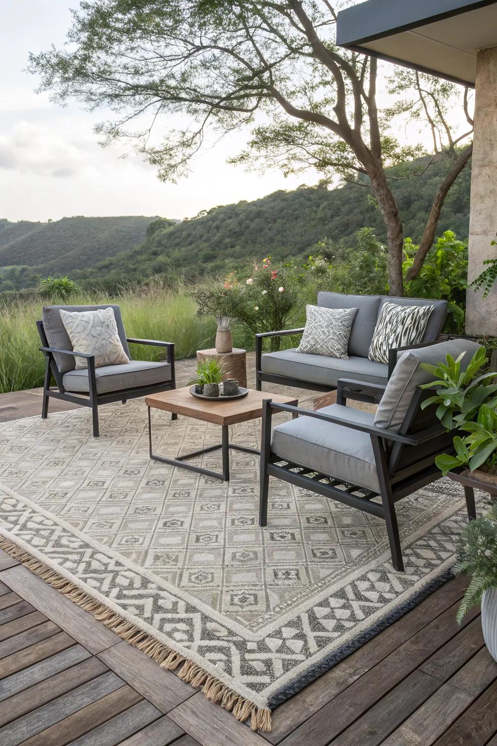 Elevate your space with a textured outdoor rug.