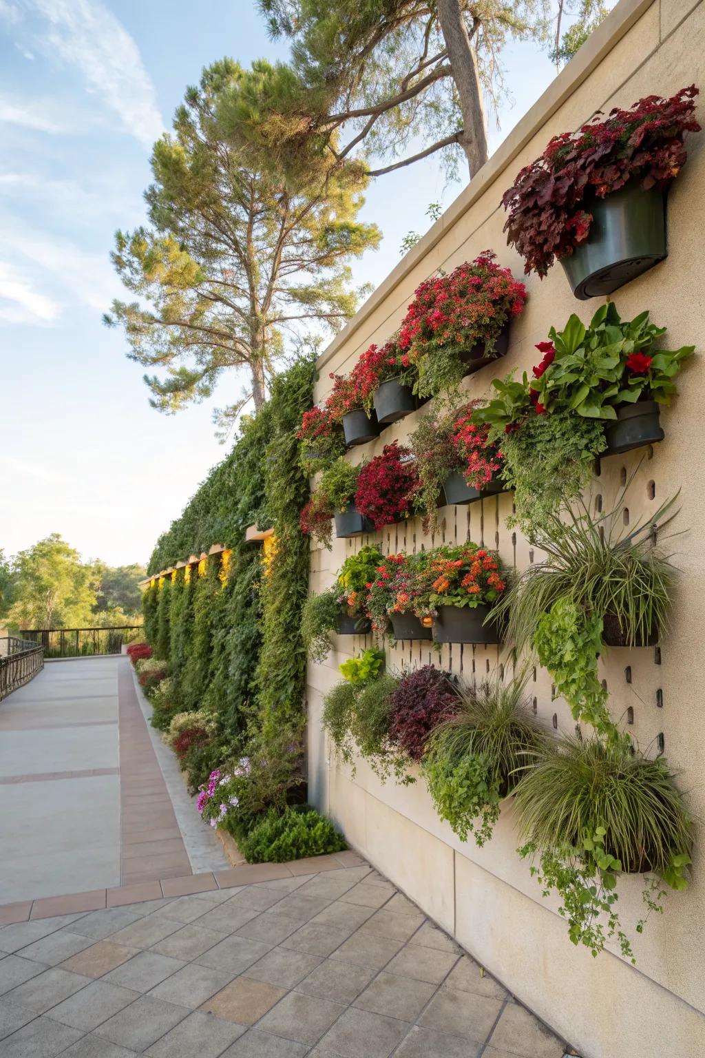 Hanging planters are perfect for adding greenery to outdoor walls.