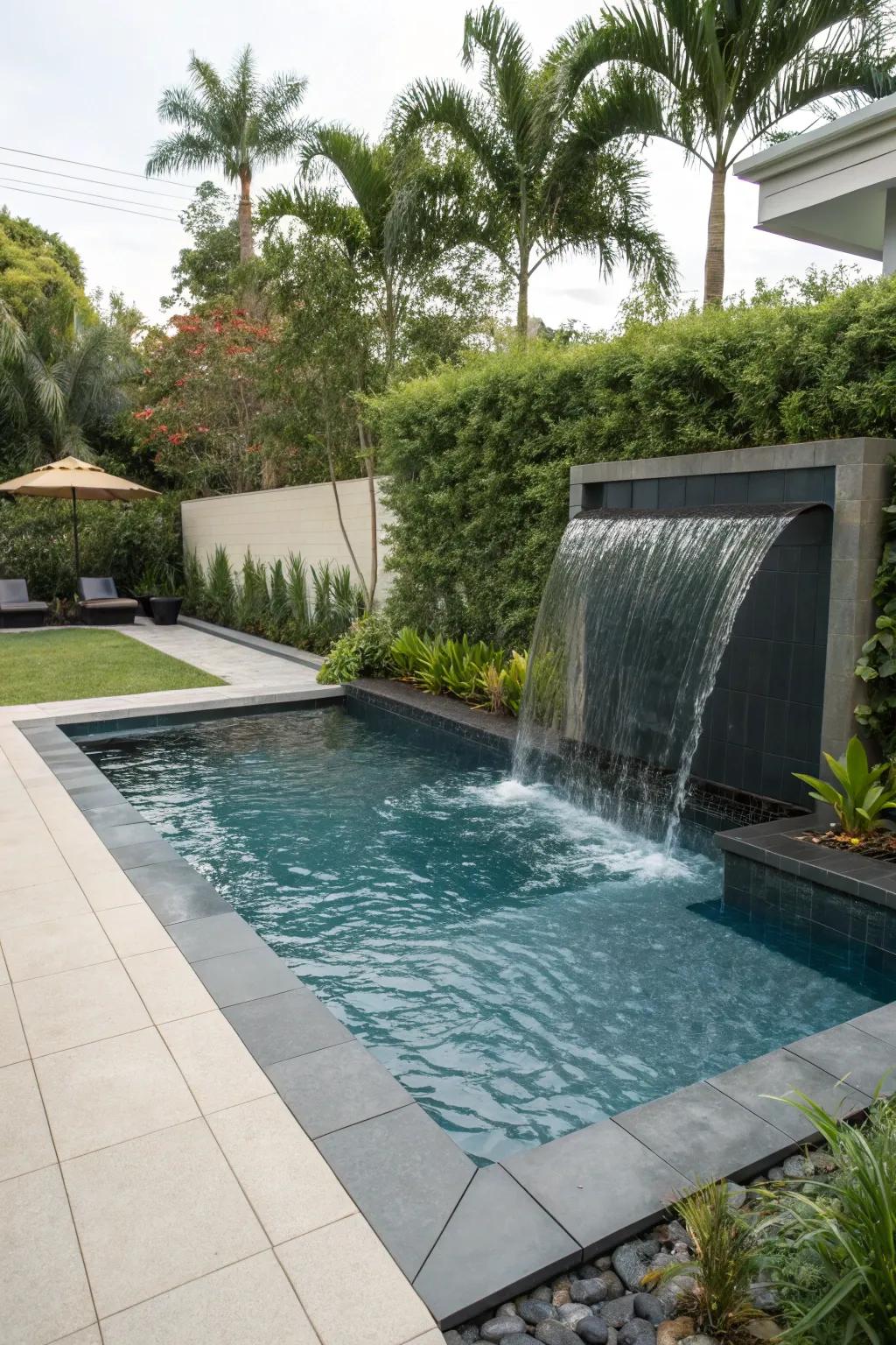 Water features add movement and tranquility.