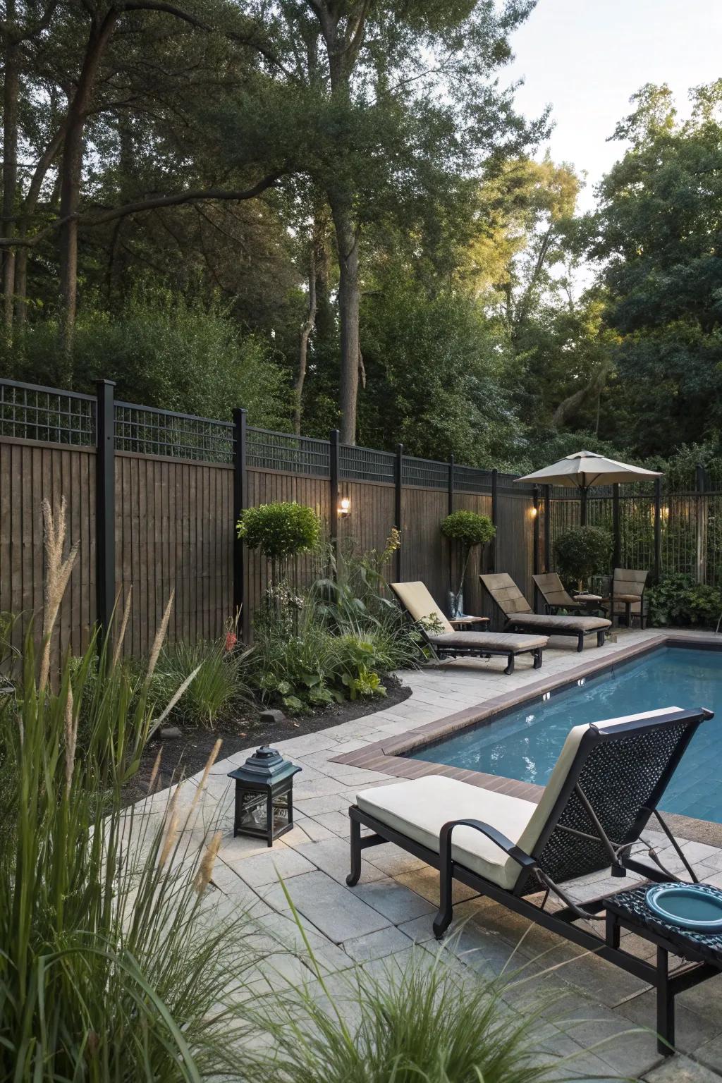 Turn your pool area into a private oasis with strategic elements.