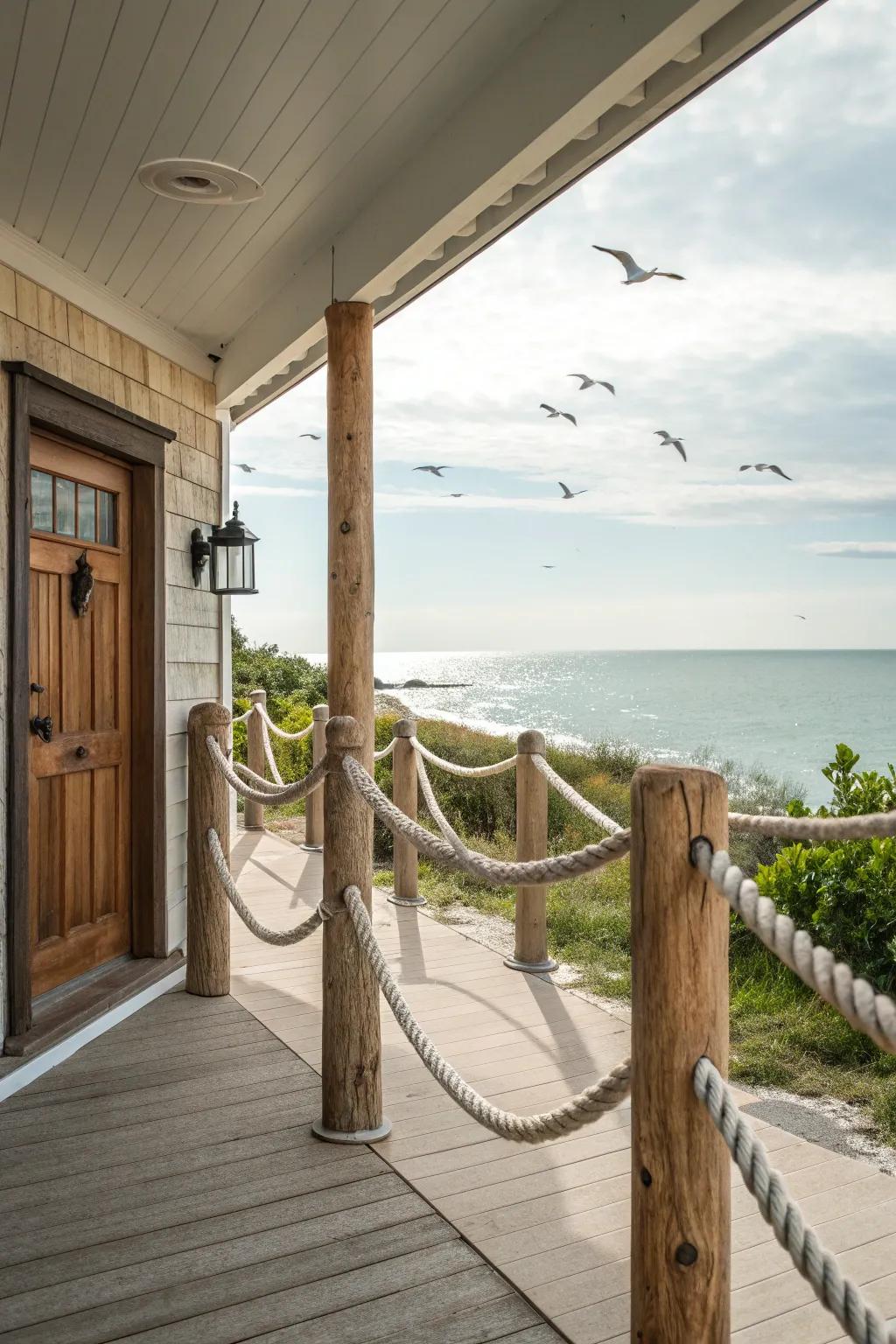 Rope railings add a relaxed, coastal-inspired charm.