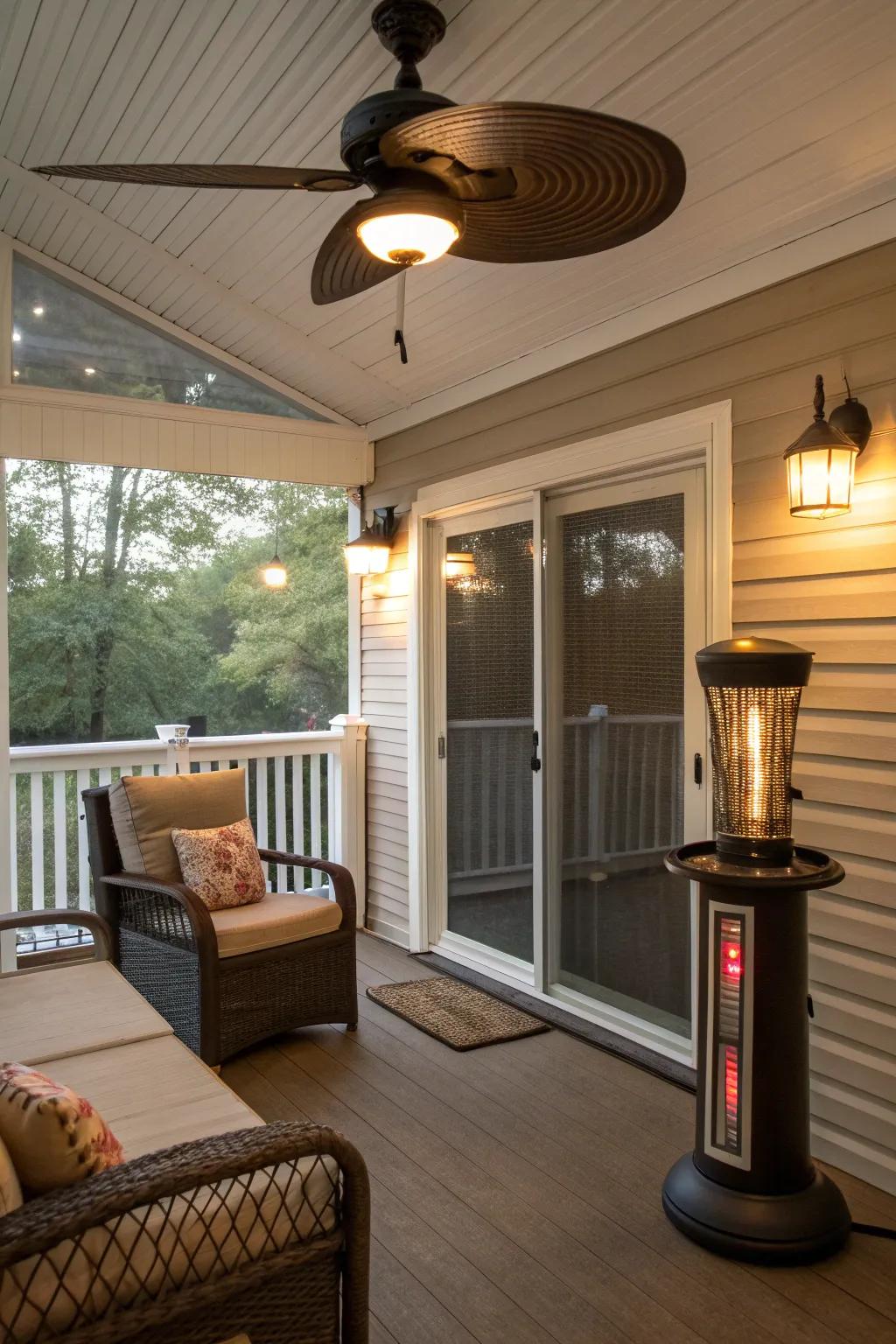 Climate control features like fans and heaters for year-round comfort.