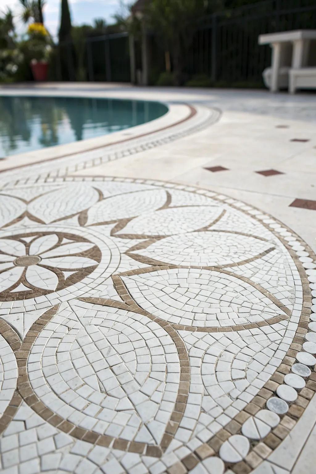 A captivating mosaic design crafted from white pool tiles.