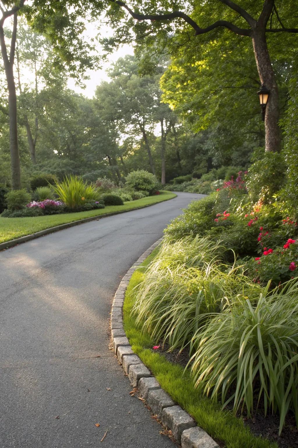 Soften hardscape edges with monkey grass.