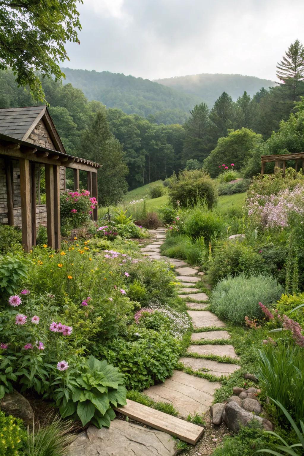 A harmonious garden that feels one with nature.
