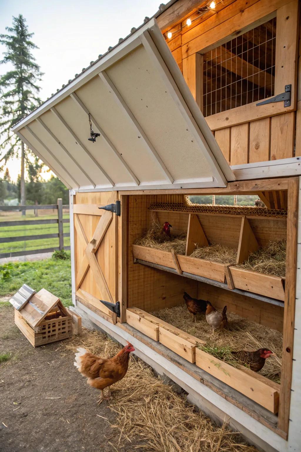 Convenient access makes coop maintenance a breeze.
