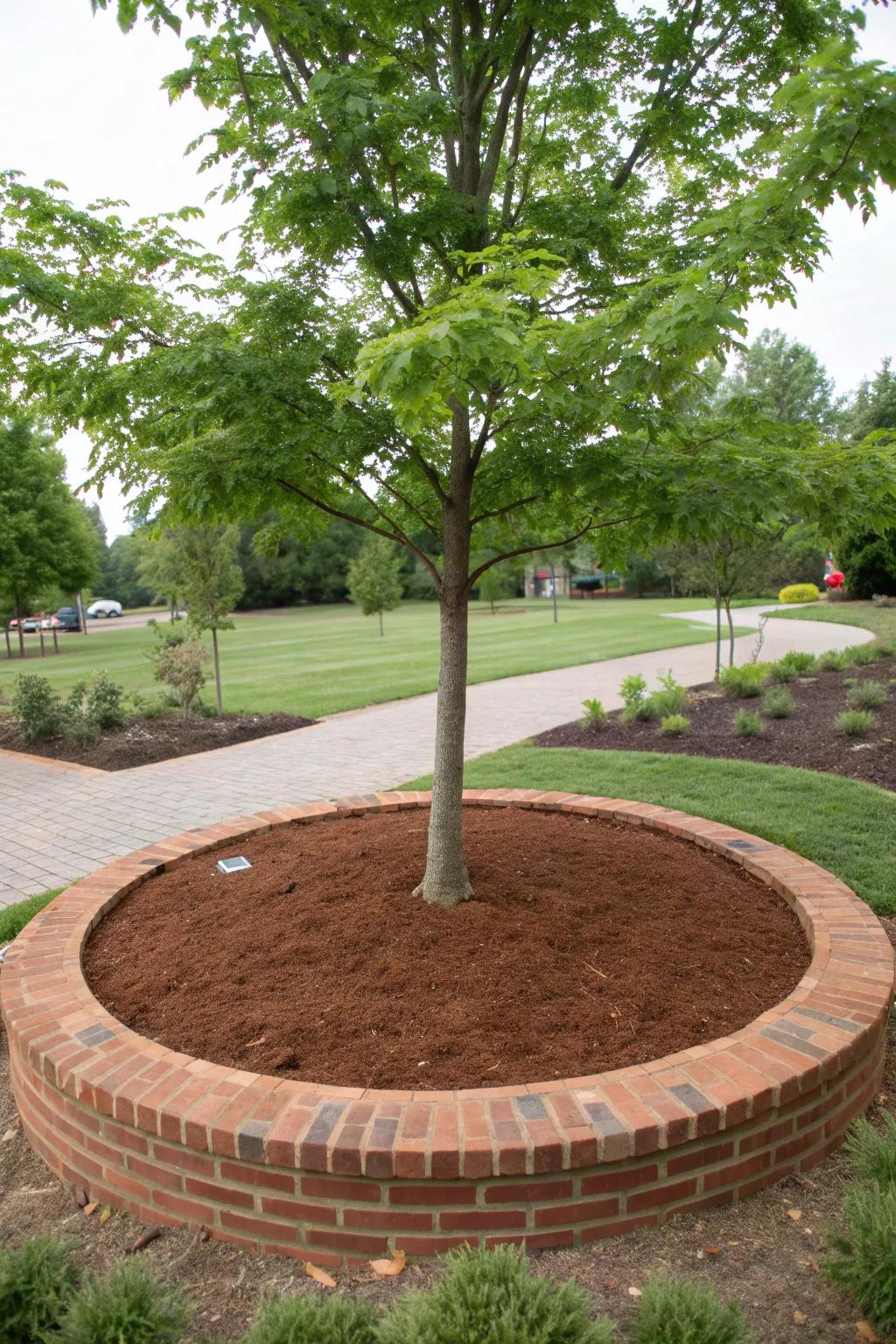 Brick edging frames your mulch with a classic touch.