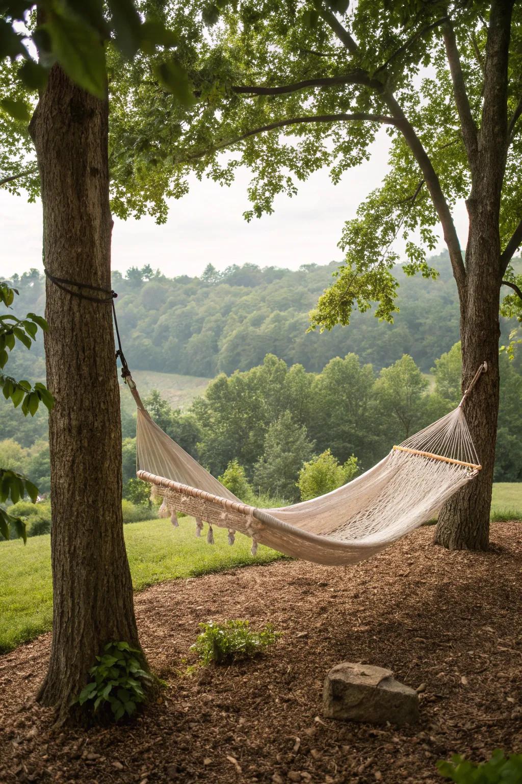 A relaxing hammock haven with mulch