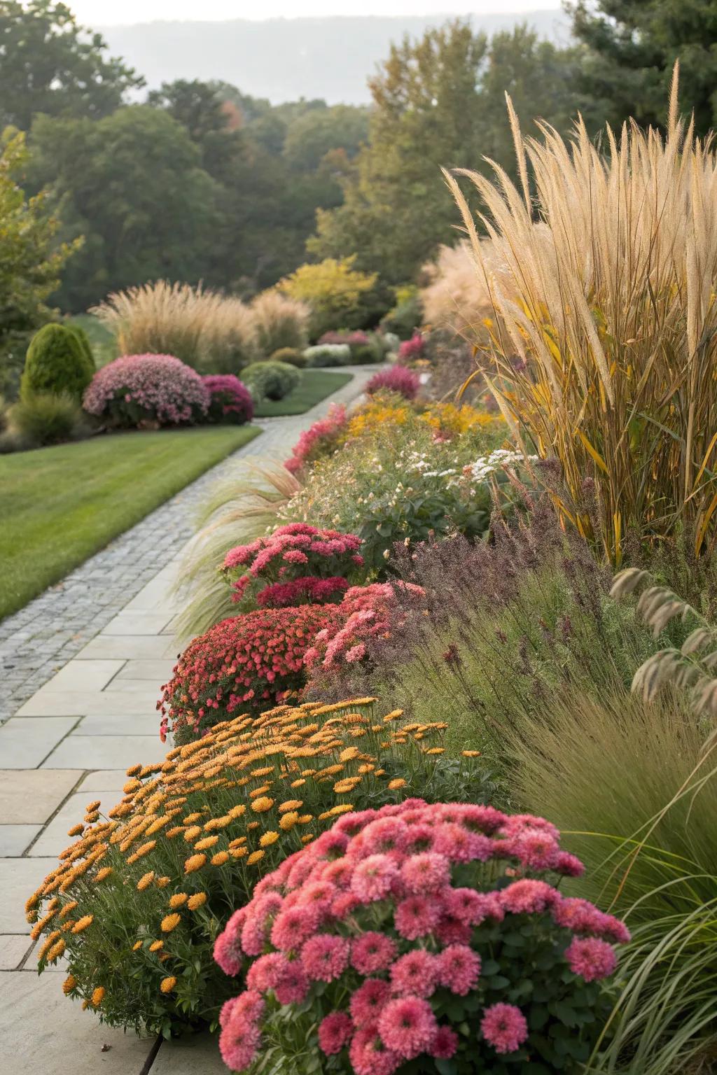 Layer mums with taller plants for a multi-dimensional display.