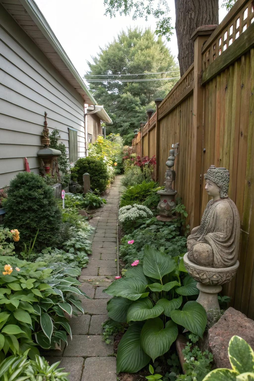 Decorative elements add unique character to your side yard.