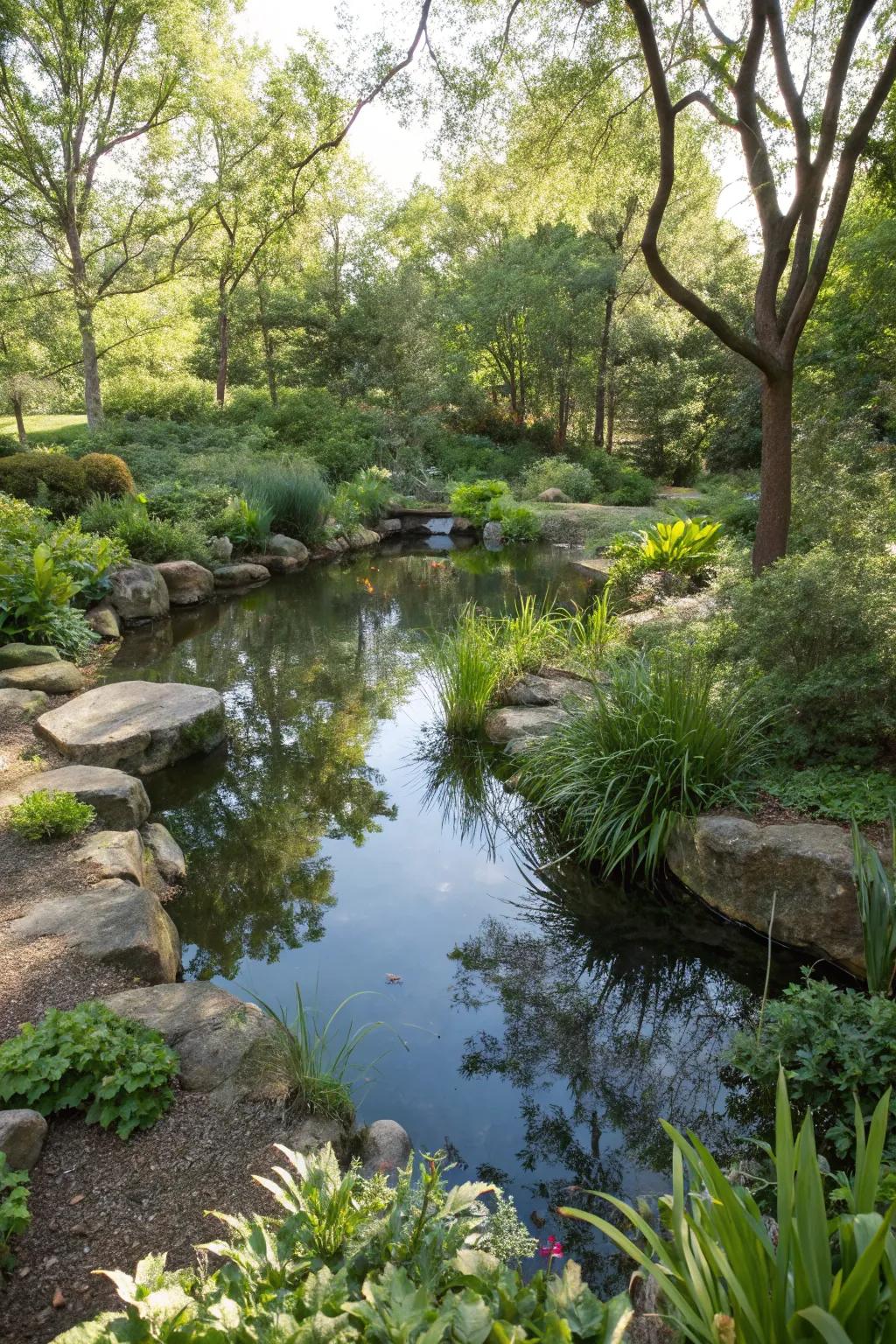 A pond seamlessly integrated with native plant surroundings.