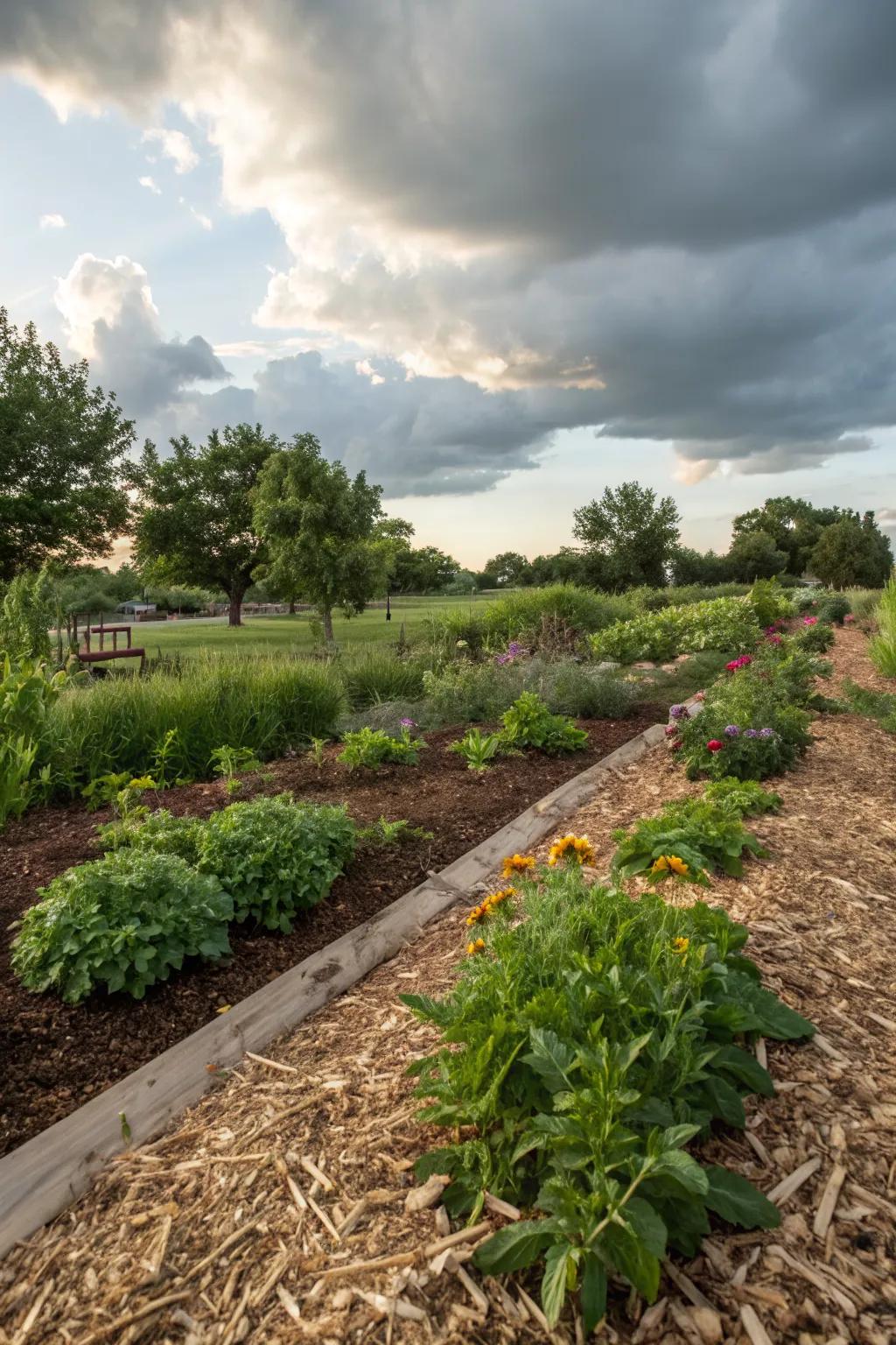 Mulch helps retain soil moisture and enriches your garden beds.