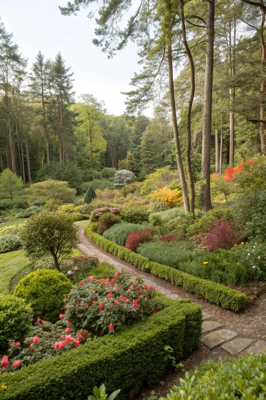 A garden that harmoniously integrates with the natural northeastern landscape.