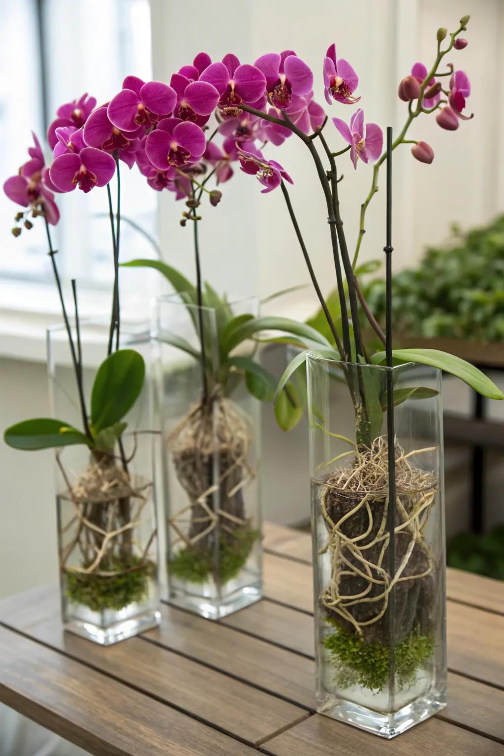 Water-grown orchids offer a unique visual appeal.