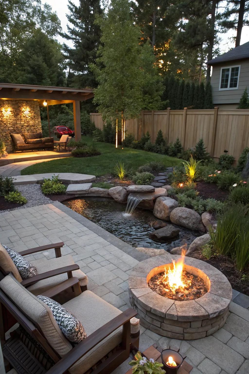 A harmonious blend of fire and water for a unique ambiance.