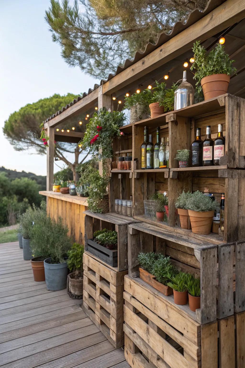 Reclaimed wood adds character and sustainability to your bar.
