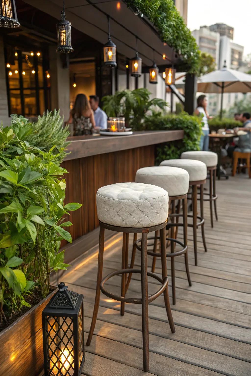Enhance comfort with cushioned bar stools in your outdoor space.
