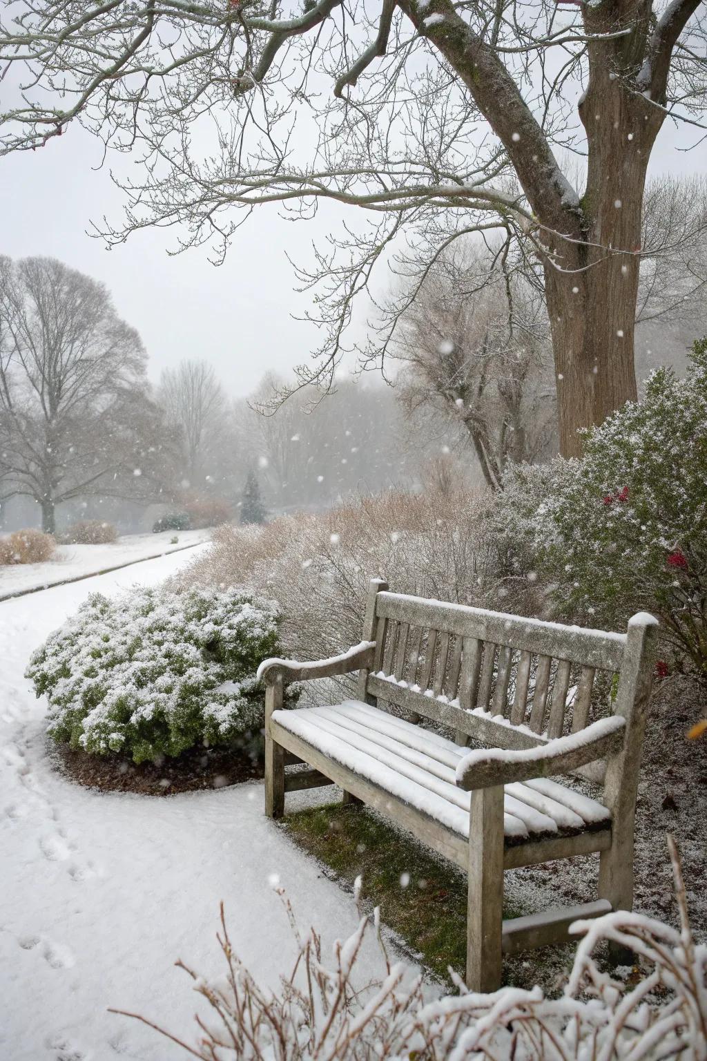 Faux snow transforms your bench into a winter wonderland.