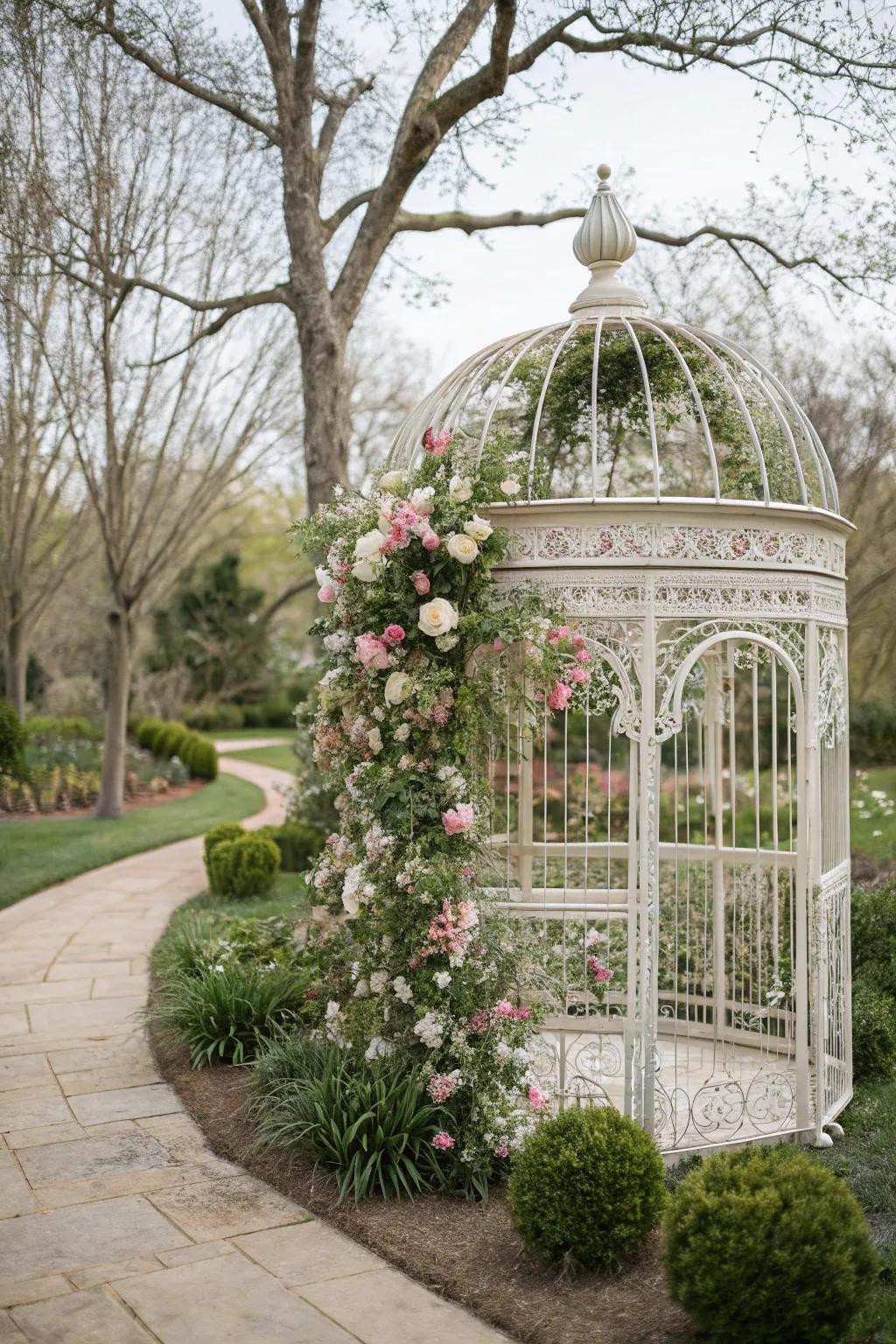 An aesthetically pleasing bunny cage that doubles as garden decor.