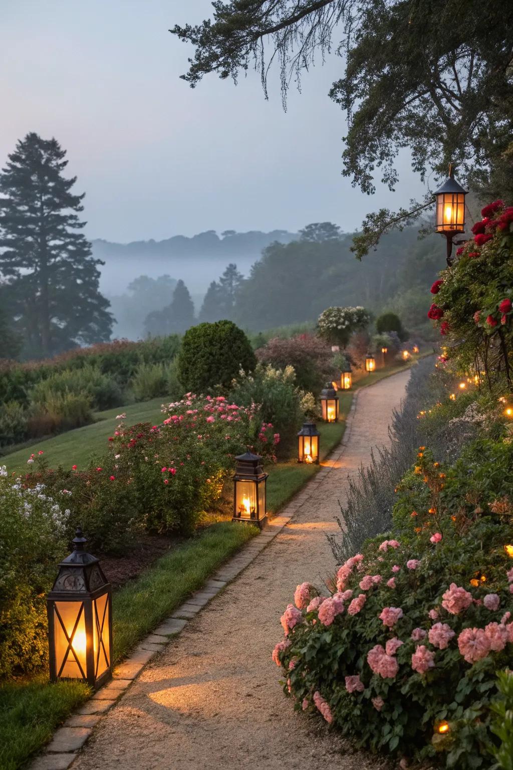 Lanterns and spotlights lead the way with grace.
