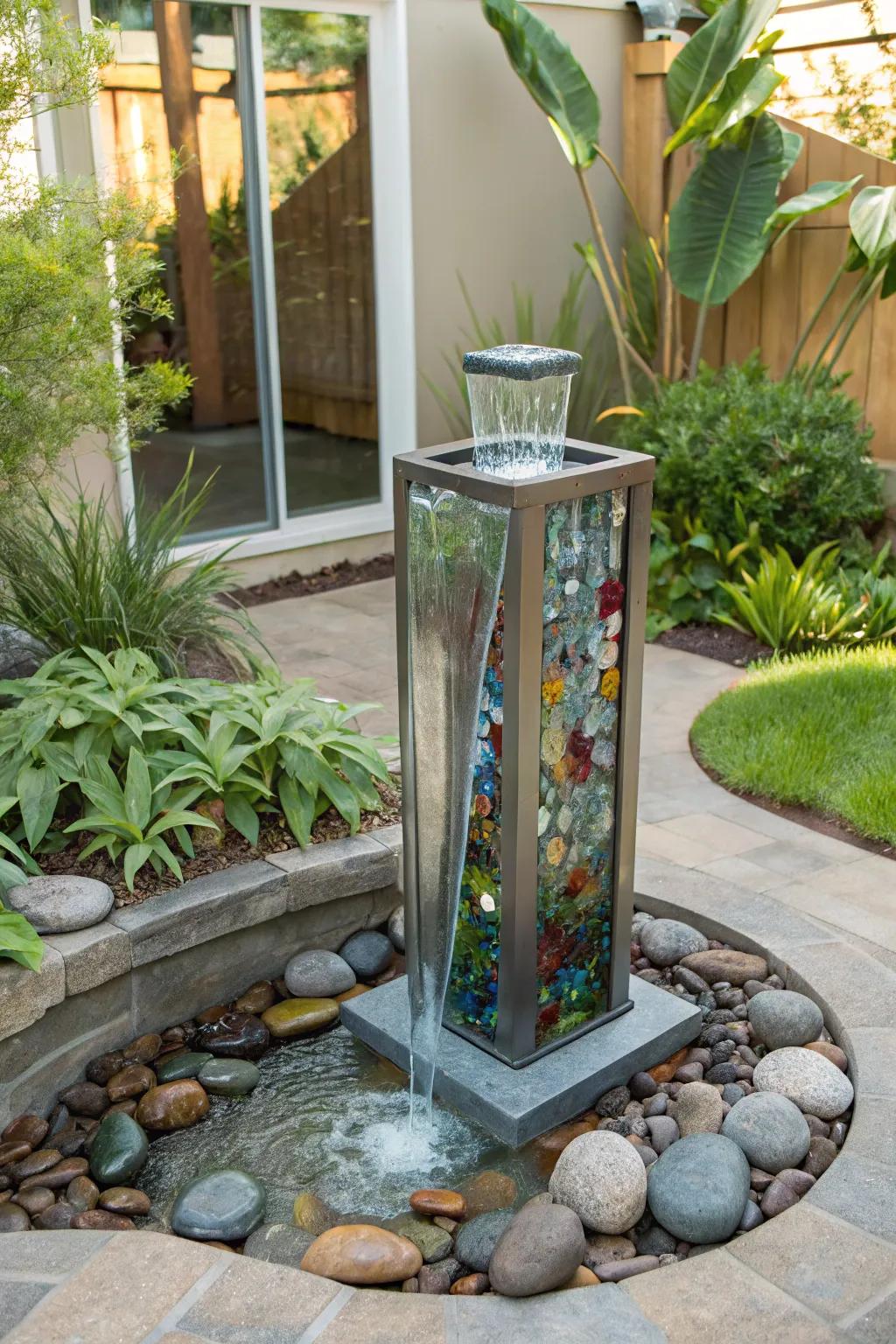 Unusual materials can turn a fountain into a garden centerpiece.