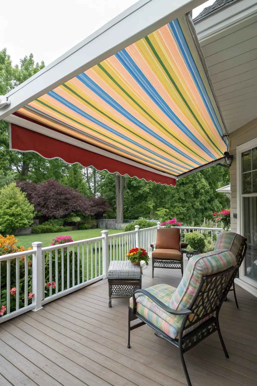 Retractable awnings offer flexible privacy and shade.
