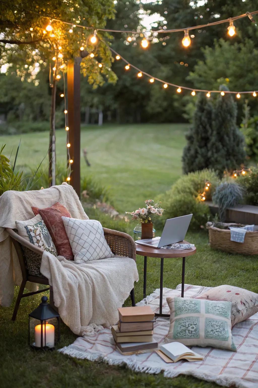 Cozy elements make outdoor workspaces inviting and warm.