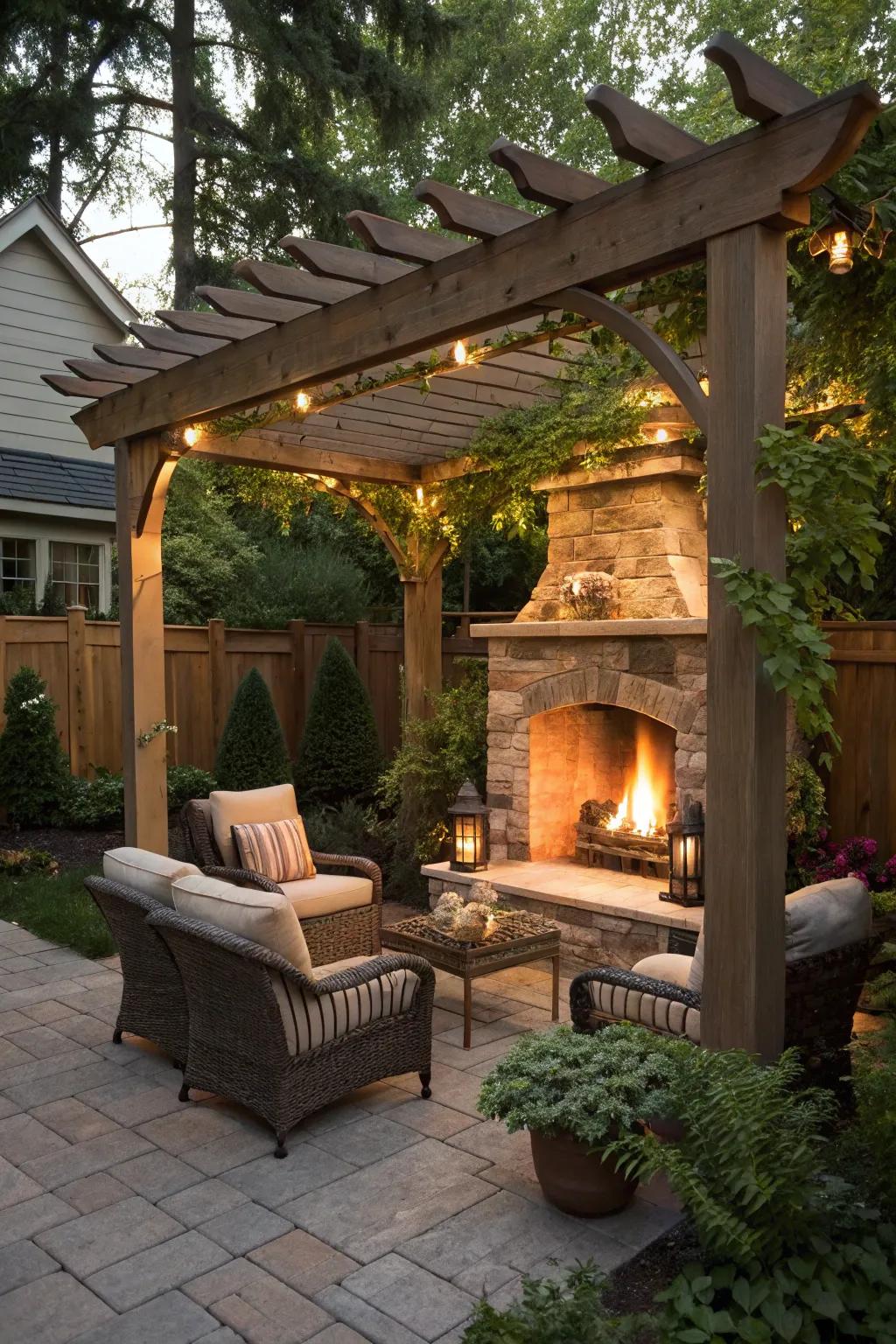 A corner fireplace makes the most of limited space.