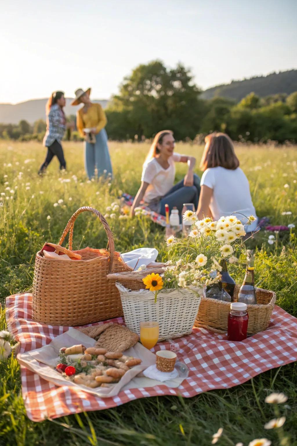 A sunny picnic creates a relaxed and joyful photoshoot atmosphere.