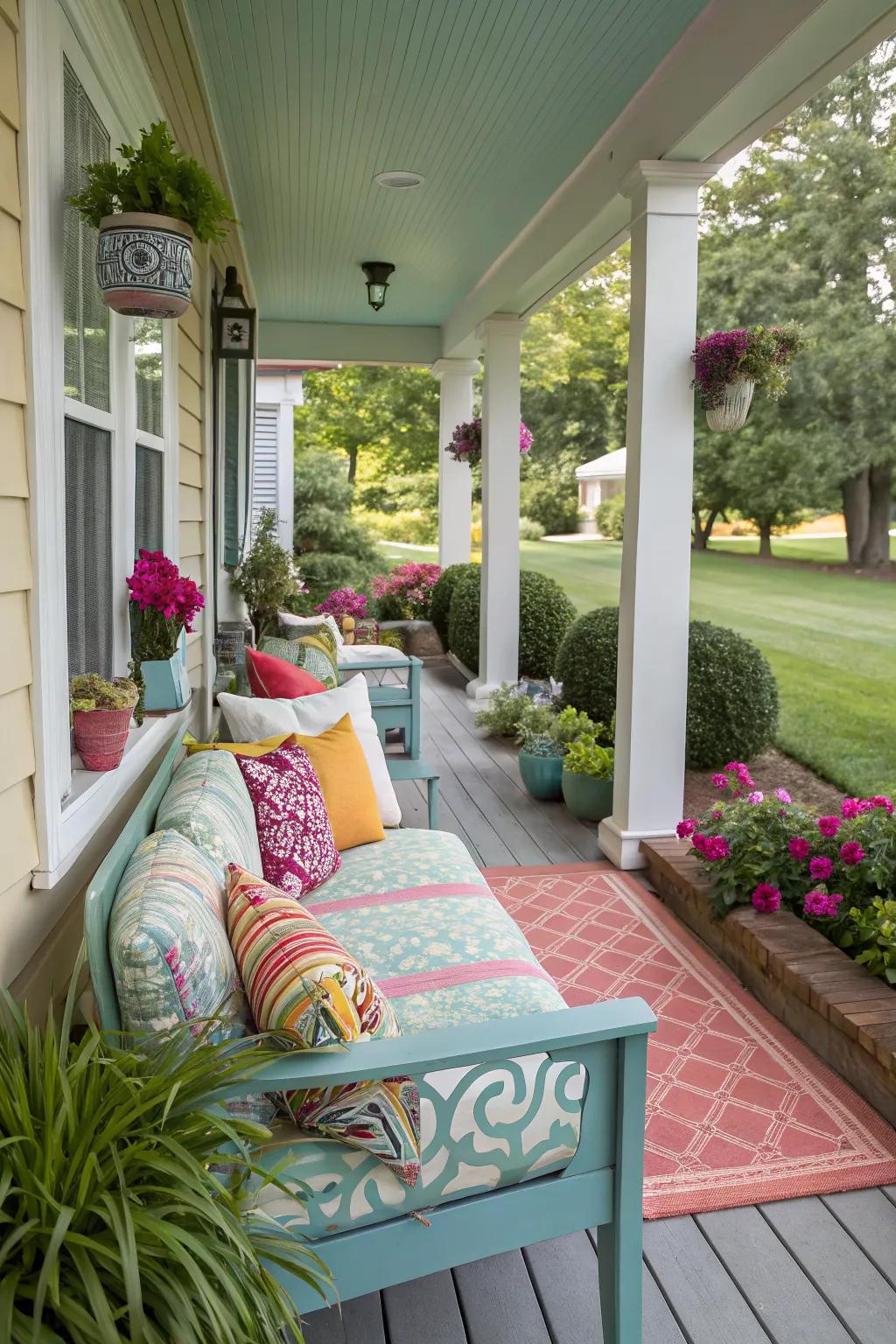 A cohesive color scheme lends this porch a harmonious and stylish look.