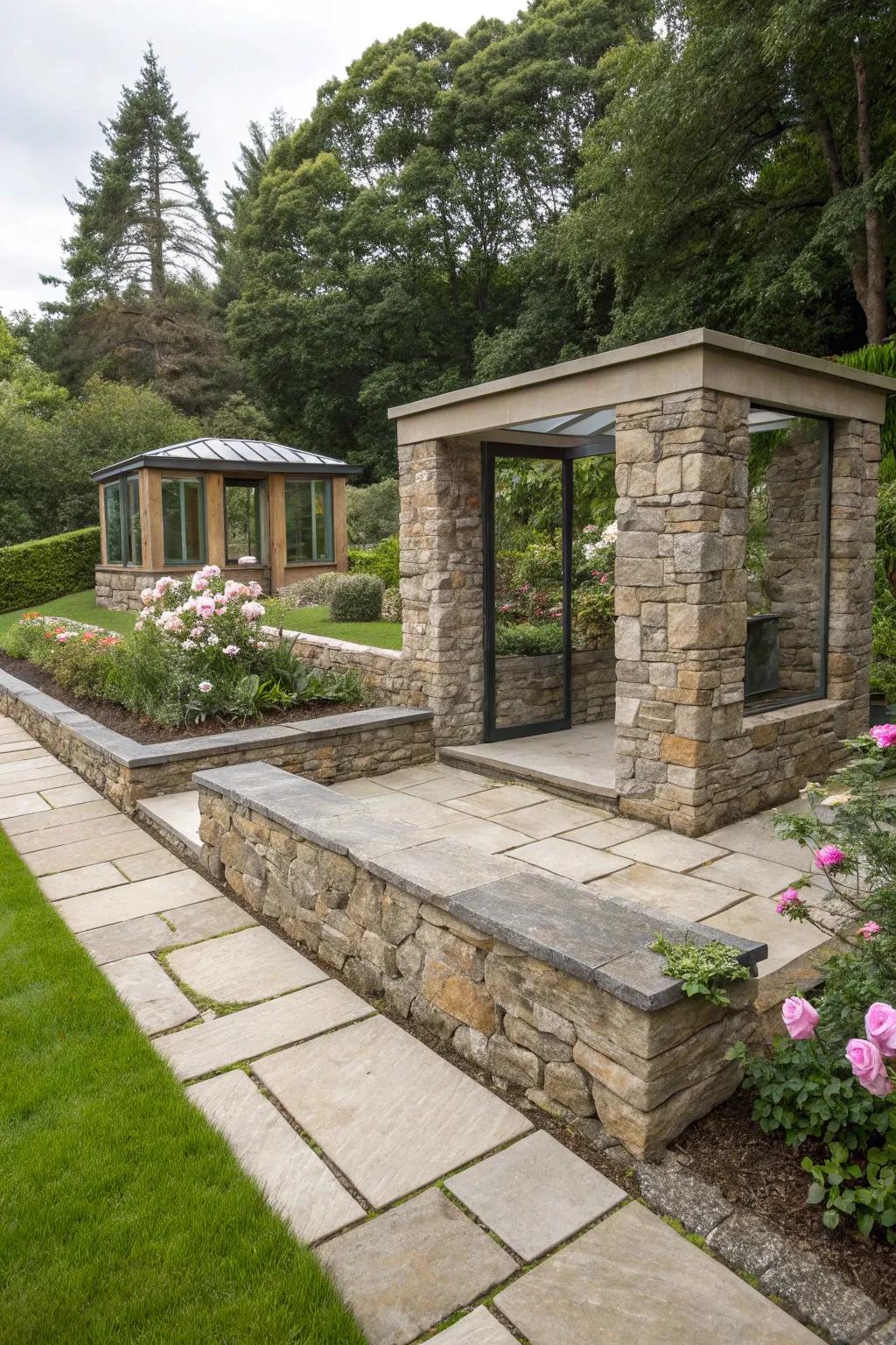 Stone enclosures offer a durable and elegant storage option.