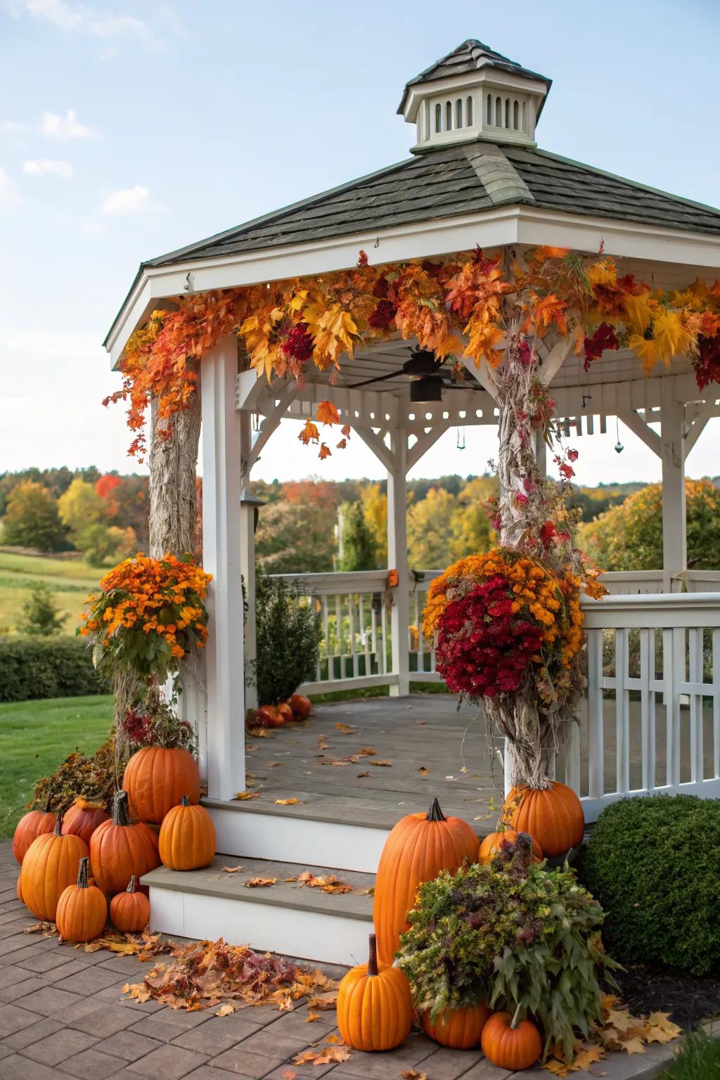 Seasonal touches keep your gazebo decor fresh.